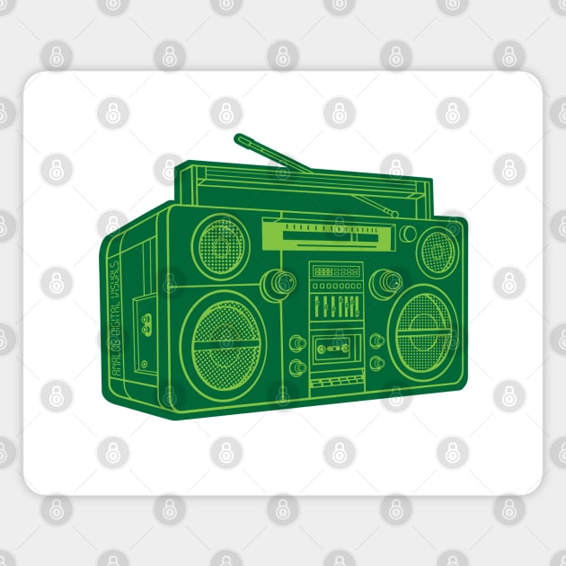 Boombox (Yellow Green Lines + Cadmium Green Drop Shadow) Analog / Music Magnet by Analog Digital Visuals